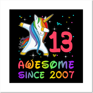 Awesome Since 2007 Birthday Unicorn Dabbing Gift 13 Years Old Posters and Art